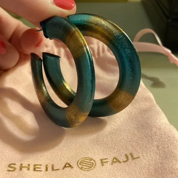 Never worn Sheila Fajl burnished turquoise hoops - Picture 4 of 4